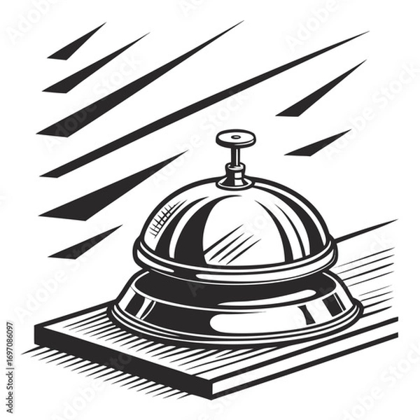 Fototapeta Illustration of a vintage service bell on a wooden surface with abstract background elements design created with generated ai
