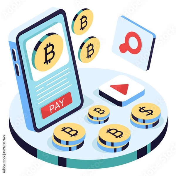 Fototapeta An editable design illustration of mobile bitcoin