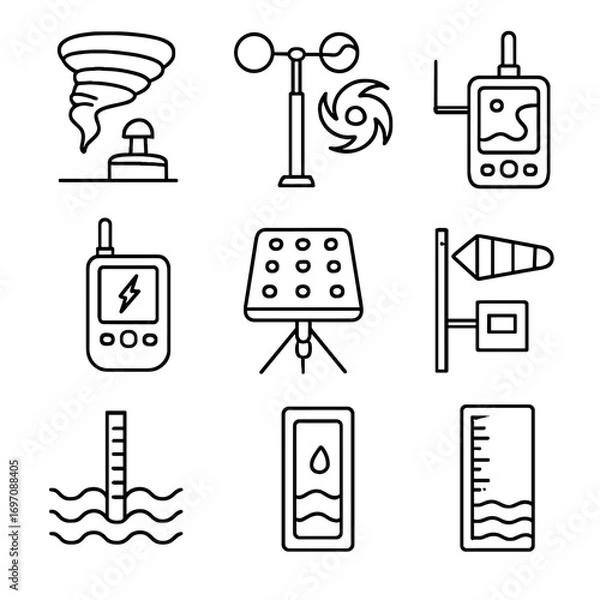 Fototapeta Tracker icon meter severe vector hurricane pressure flood icons surge weather storm