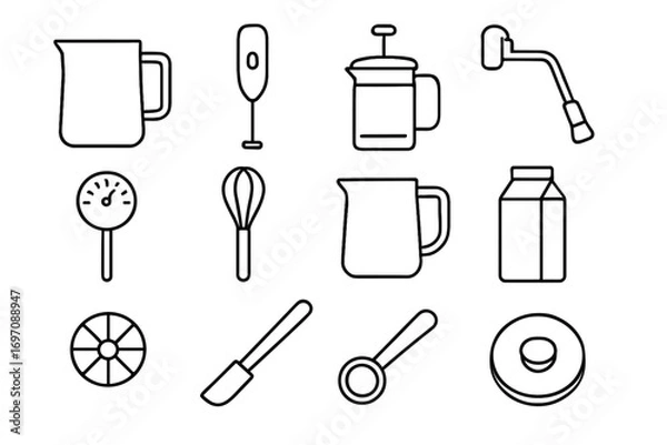 Fototapeta Lid frothing vector steam whisk milk icons icon measuring spoon thermometer steel