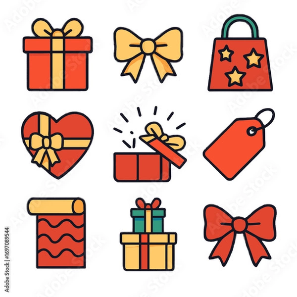 Fototapeta Wrapped stack open vector collection wrapping tag icons bag bow gift icon