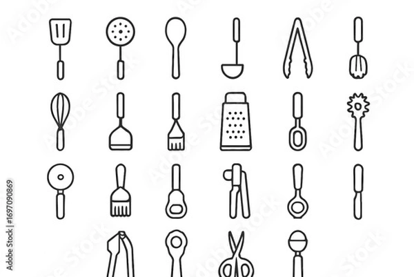 Fototapeta Ice cooking cutter icon tongs spoon vector utensils press pizza minimal pastry