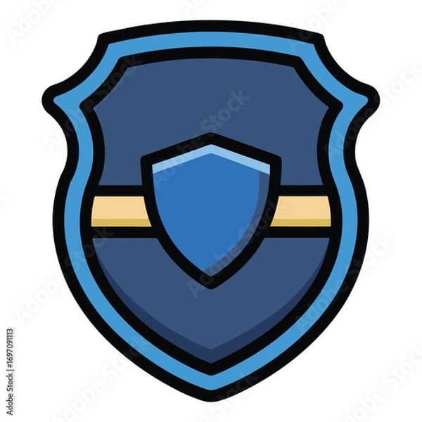 Fototapeta Blue and gold shield emblem with dark blue border and center badge crest