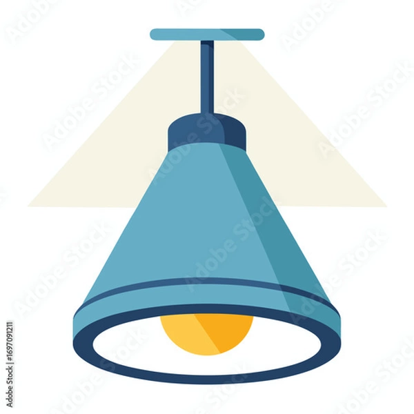Fototapeta Blue Pendant Light Fixture with Yellow Bulb and Light Rays lamp ceiling
