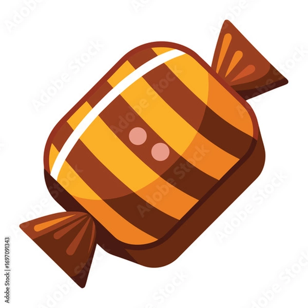 Fototapeta Brown and Yellow Striped Candy with Two Pink Dots on White Background sweet confectionery