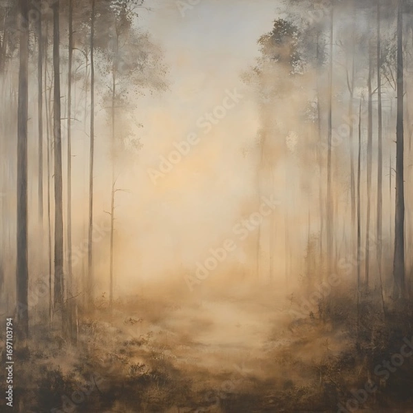 Fototapeta Golden sunlight shining through enchanted forest high resolution picture