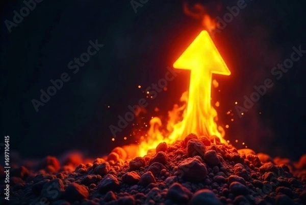 Fototapeta Dramatic shot of flames leaping upwards, embers glowing intensely against a dark background, suggesting a powerful upload or transfer of data, energy, or information , embers, technology
