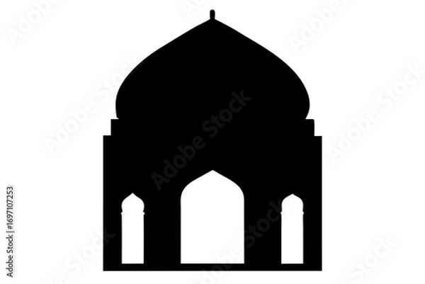 Fototapeta Masjid with Dome and Arches Icon – Symbol of Islamic Architecture, Religion, and Peace