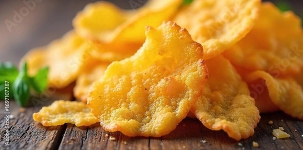 Fototapeta Crispy, golden-brown parmesan cheese crisps, baked to perfection Ideal for salads, pasta, or enjoyed as a delicious snack Flaky texture, intense flavor , cooking, garnish
