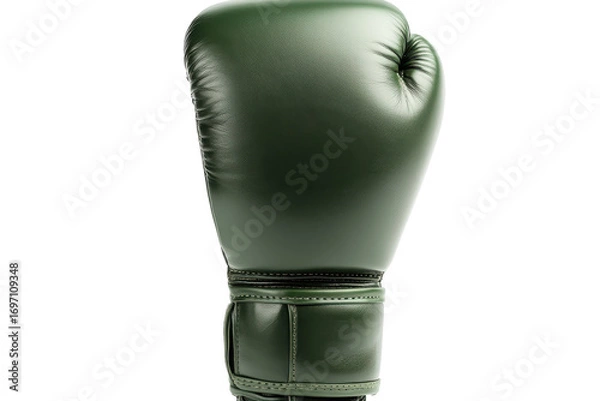 Fototapeta Green boxing glove isolated on transparent background. Green boxing glove shown detailed stitching and smooth leather surface isolated on white background.