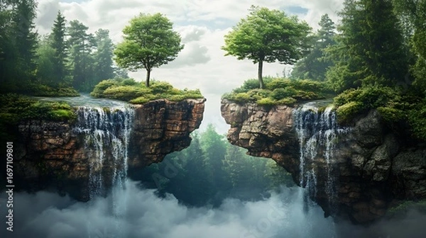 Fototapeta Lush green floating mountains high resolution picture