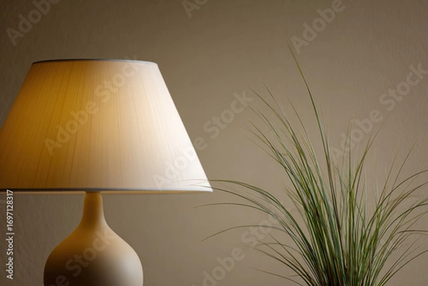 Fototapeta minimalist lamp elegantly positioned against beige wall creating calm and modern atmosphere