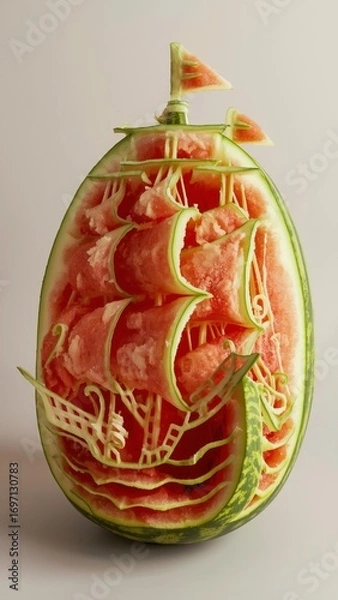 Fototapeta Watermelon carved into an old sailing ship