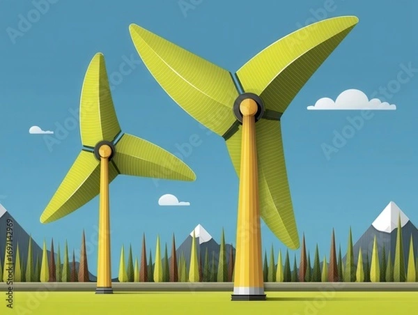 Fototapeta Two windmills generating clean energy sce-4 - texture abstract pattern seamless