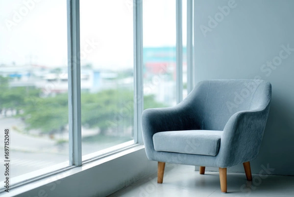 Obraz minimalist smart home featuring large that invite soft morning light into spacious living room