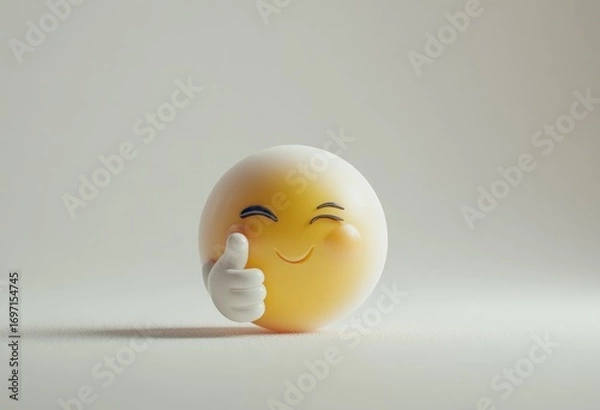 Fototapeta Smiling emoji with thumbs up.  Light background
