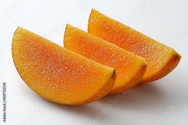 Fototapeta Fresh Mango Slices Arranged on White with Healthy Food, Summer Fruits, and Dieting.