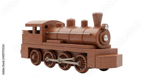 Fototapeta Wooden toy train with visible wheels on a dark backdrop