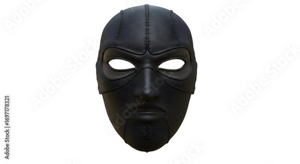 Fototapeta Darkened Vigil: An evocative image of a meticulously crafted black mask, rendered in high detail, evokes mystery, intrigue, and a sense of watchful observation. A striking visual.