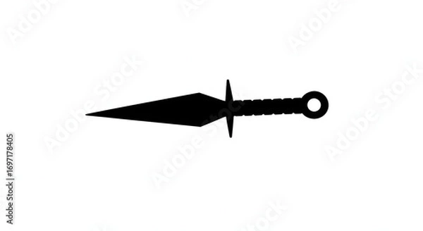 Fototapeta Shadowed Edge: A sharply defined black silhouette of a kunai knife, exuding an aura of mystery and precision, ideal for design elements.