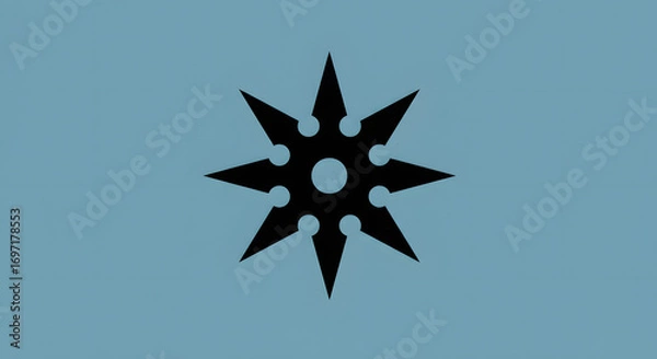 Fototapeta Star Shuriken: A captivating shot of a classic star shuriken, isolated against a serene light-blue background. this image is ideal for themes of ancient martial arts and clandestine intrigue.