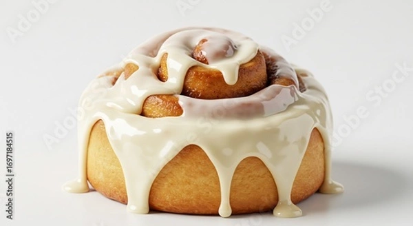 Fototapeta Sweetly glazed cinnamon roll basking in soft light. AI Generated