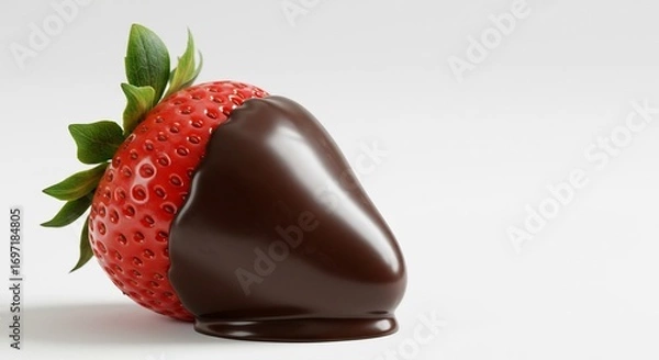 Fototapeta Chocolate-dipped strawberry glistening under soft light. AI Generated