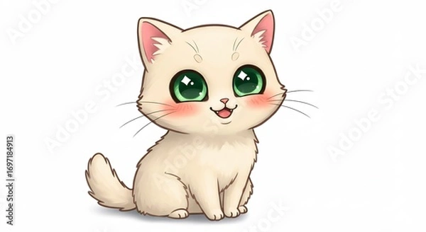 Fototapeta Adorable cartoon kitten beams playfully soft light. AI Generated