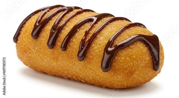 Fototapeta Golden fried pastry drizzled generously with rich dark chocolate. AI Generated