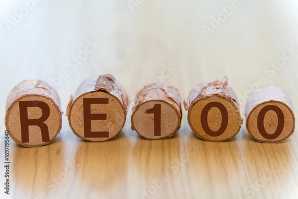 Obraz 丸太に書かれた　RE100　の文字
