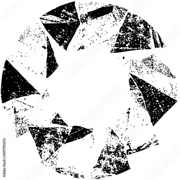 Fototapeta Vector Distressed recycling symbol with fragmented shapes.