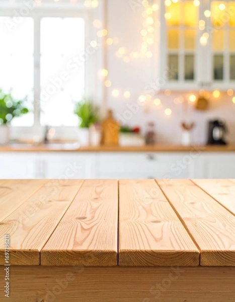 Obraz Light-filled kitchen, wooden table
