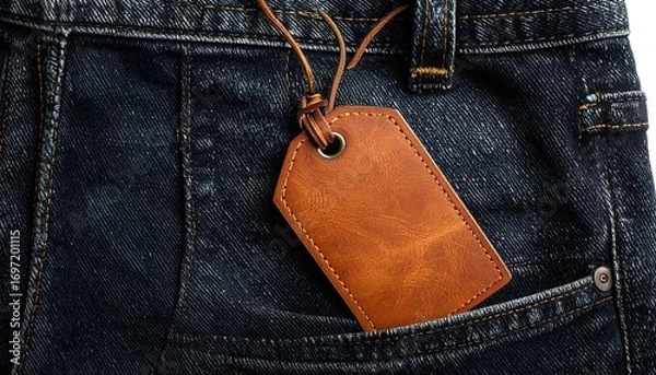 Fototapeta there is a leather tag hanging from a pair of jeans