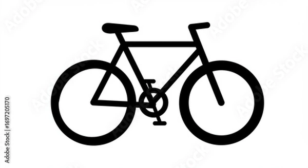 Fototapeta Simple black and white bicycle icon with two wheels seat handlebars and pedals in a minimalist design