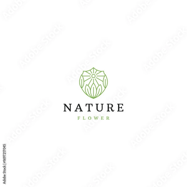 Fototapeta Shield leaf line logo vector design template 