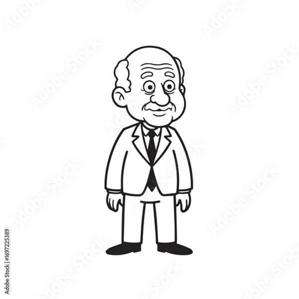 Fototapeta Old person in formal suit black and white vector illustration portrait elegant classic digital artwork