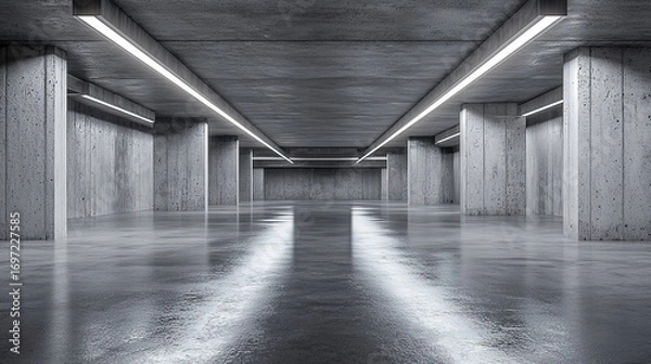 Fototapeta Dramatic Concrete Interior with Striking Lighting and Perspective creating a modern architectural