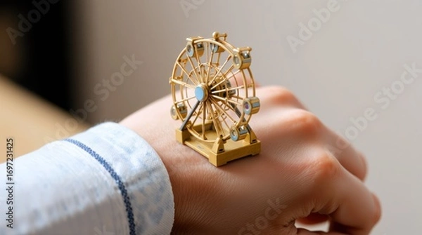 Fototapeta Ferris Wheel Wrist, Tiny Carnival Art, Wrist Fun Design, Unexpected Ride Photo, Whimsical Wrist Moment