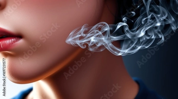 Fototapeta Smoking Neck Fun, Tiny Cloud Art, Neck Fun Design, Unexpected Vapor Photo, Whimsical Neck Moment