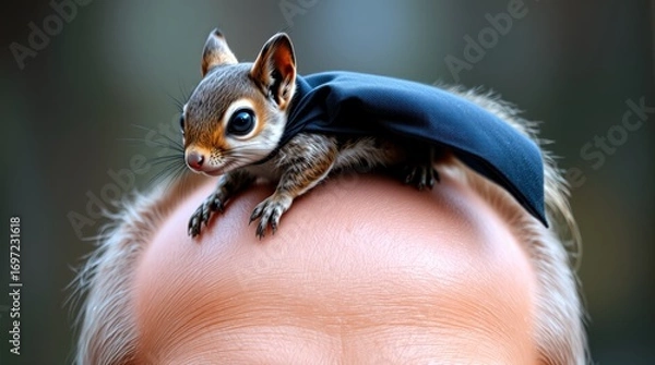 Fototapeta Squirrel Hero Fun, Tiny Avenger Art, Forest Friend Photo, Funny Squirrel Moment, Unexpected Hero Design