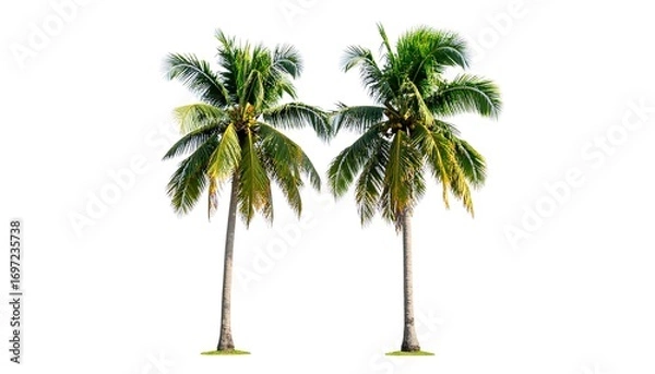 Fototapeta Two Coconut Palm Trees Isolated on White Background for Tropical Themes