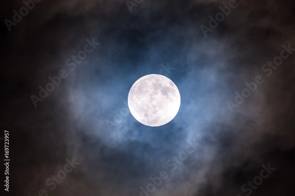 Fototapeta Close up of full moon in the dark night with nice color of sky, taken on 7th August 2017
