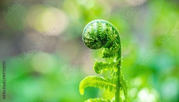 Fototapeta Unfurling Fern Frond Closeup Macro Photography