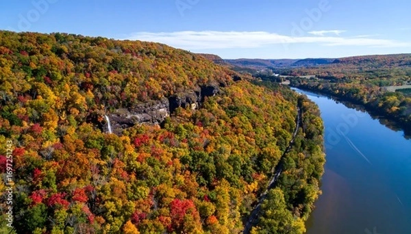 Fototapeta Colorful autumn foliage over a winding river