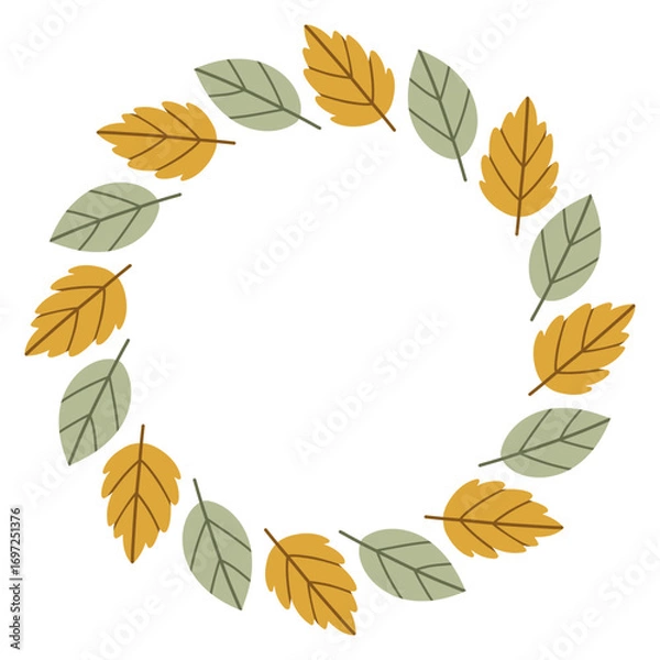 Fototapeta Autumn leaves circle frame. Round border made of fall leaves. The leaves are arranged in a circle. Vector flat isolated on white background.