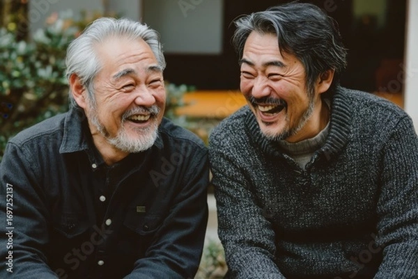 Fototapeta Capturing the bond between father and son during a memorable outing in Japan.