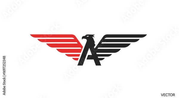 Fototapeta Dynamic logo featuring an eagle with the letter A and striking red and black wings