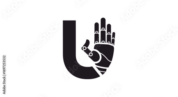 Fototapeta Innovative tech hand forming letter U for cutting edge technology solutions brand