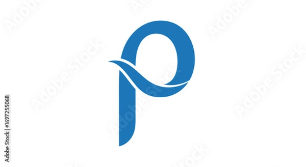 Fototapeta Elegant blue letter P monogram with fluid wave, ideal for brand identity and marketing materials