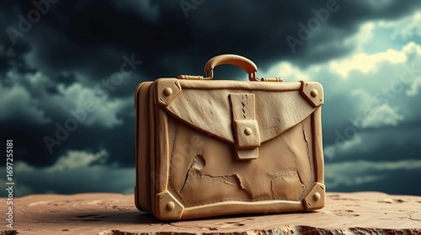 Fototapeta Vintage Briefcase Dramatic Sky.